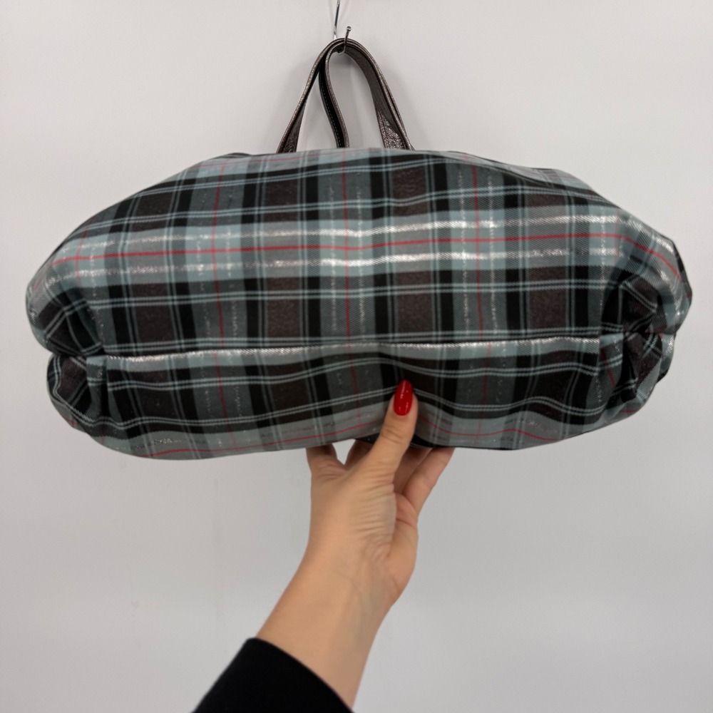 Coach Poppy Tartan Plaid Glam Tote Bag Metallic Patent Leather Limited Edition - Picture 5 of 16